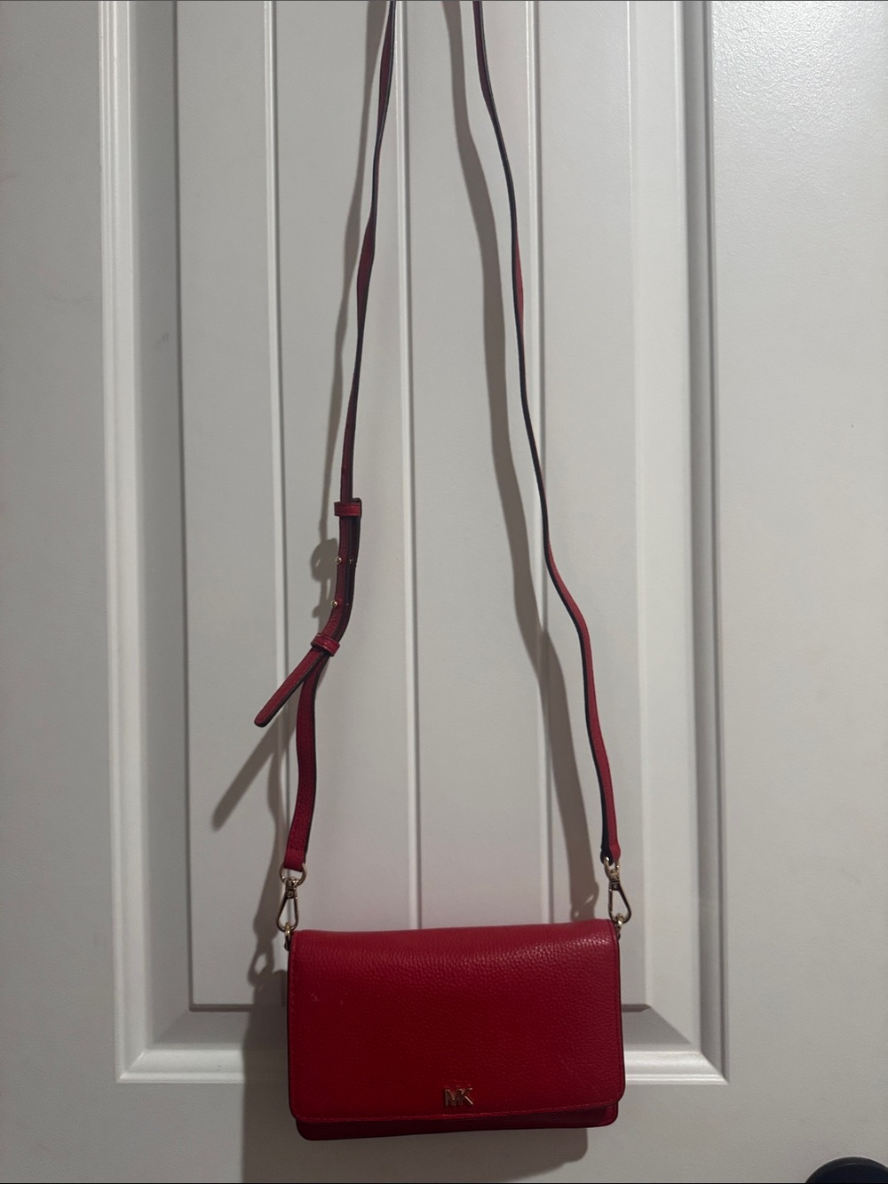 Michael Kors Red Pebbled Leather Crossbody with Gold Hardware
